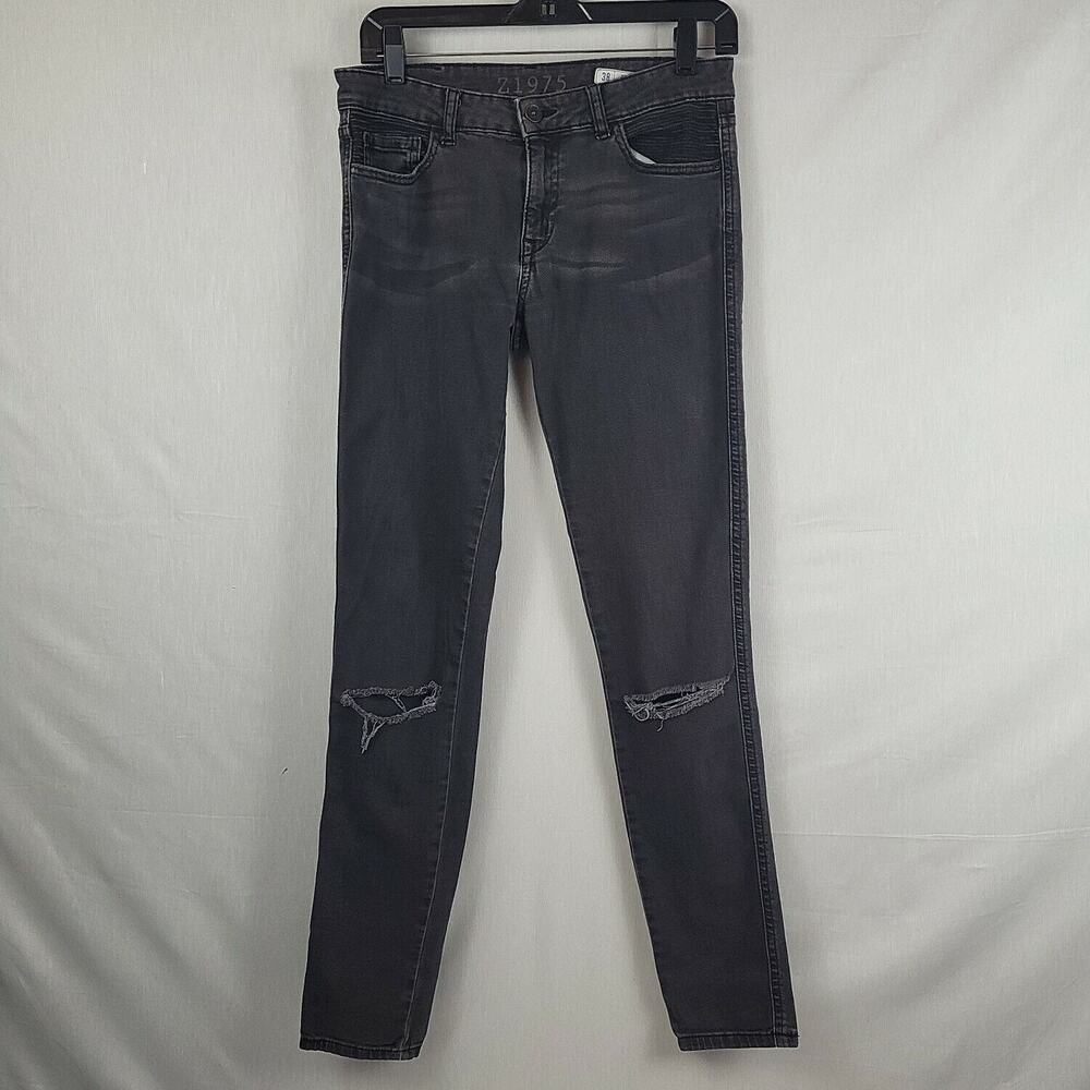 Zara Basic Womens Z1975 Black Mid Rise Distressed Denim Skinny Jeans‎ Size 6